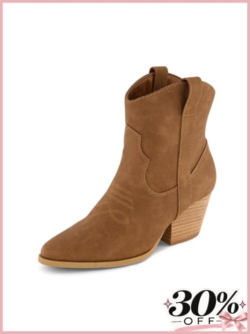 Western Ankle Bootie Memory Foam Faux Leather Pointed Toe Pull-On